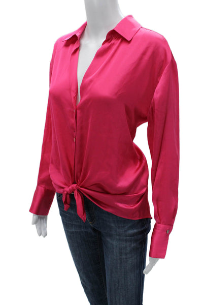 Zara Womens Basic Collared Button Polyester Blouse Pink Long Sleeve Size M
