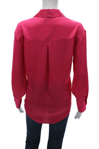 Zara Womens Basic Collared Button Polyester Blouse Pink Long Sleeve Size M