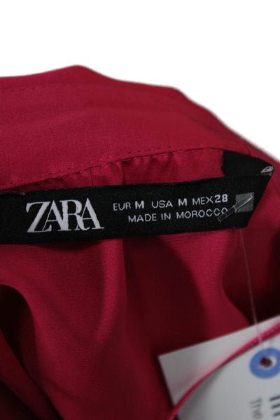 Zara Womens Basic Collared Button Polyester Blouse Pink Long Sleeve Size M