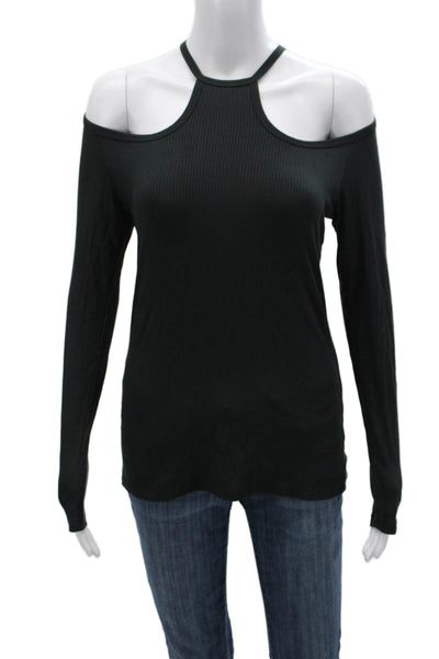 LNA Women Black Rayon Halter Long Sleeve Basic T-Shirt Size M