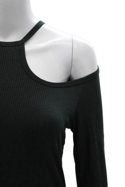LNA Women Black Rayon Halter Long Sleeve Basic T-Shirt Size M