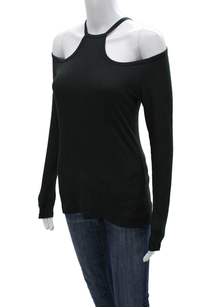 LNA Women Black Rayon Halter Long Sleeve Basic T-Shirt Size M