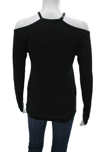LNA Women Black Rayon Halter Long Sleeve Basic T-Shirt Size M