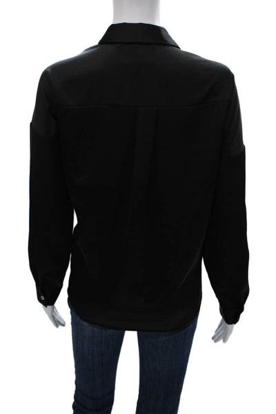 Zara Women Basic Button-Up Blouse Black Collared Long Sleeve Polyester Size M