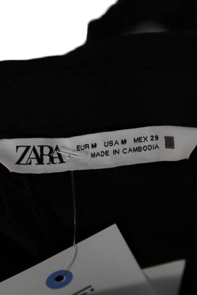 Zara Women Basic Button-Up Blouse Black Collared Long Sleeve Polyester Size M