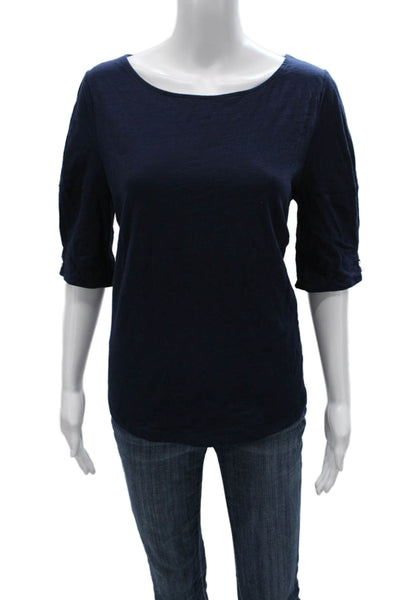 Lauren Ralph Lauren Women Blue Cotton Boat Neck Basic T-Shirt 3/4 Sleeve Size L