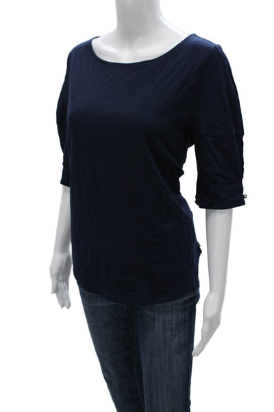 Lauren Ralph Lauren Women Blue Cotton Boat Neck Basic T-Shirt 3/4 Sleeve Size L