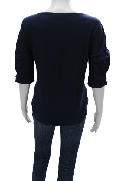 Lauren Ralph Lauren Women Blue Cotton Boat Neck Basic T-Shirt 3/4 Sleeve Size L