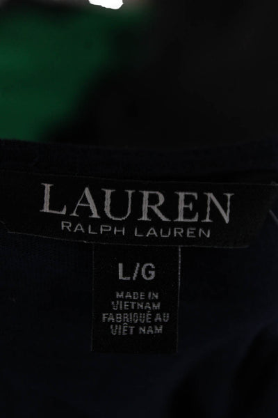 Lauren Ralph Lauren Women Blue Cotton Boat Neck Basic T-Shirt 3/4 Sleeve Size L