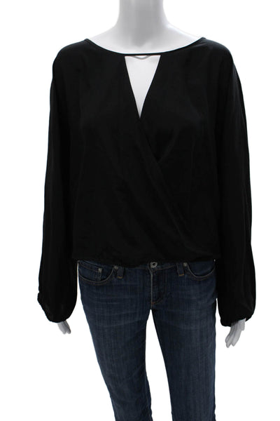 Emerson Thorpe Womens Black Silk V-Neck Long Sleeve Basic Blouse Size S