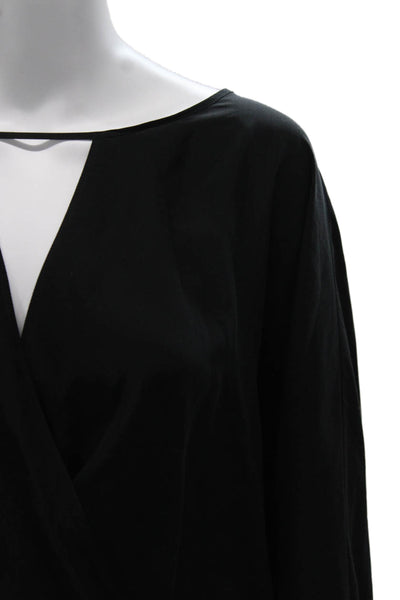 Emerson Thorpe Womens Black Silk V-Neck Long Sleeve Basic Blouse Size S