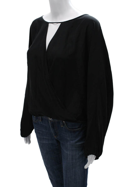 Emerson Thorpe Womens Black Silk V-Neck Long Sleeve Basic Blouse Size S