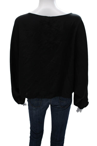 Emerson Thorpe Womens Black Silk V-Neck Long Sleeve Basic Blouse Size S