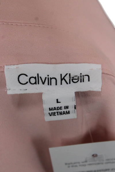Calvin Klein Women Basic Collared Sleeveless Blouse Pink Size L