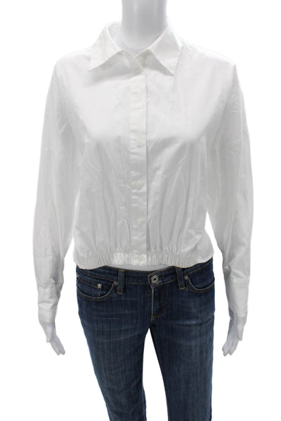 Zara Women Basic Button Up Collared Cotton Long Sleeve White Top Size M