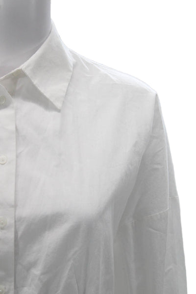 Zara Women Basic Button Up Collared Cotton Long Sleeve White Top Size M
