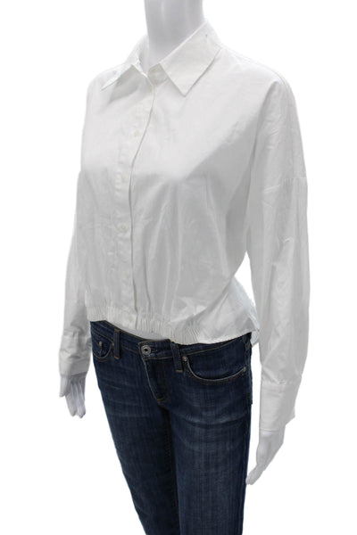 Zara Women Basic Button Up Collared Cotton Long Sleeve White Top Size M