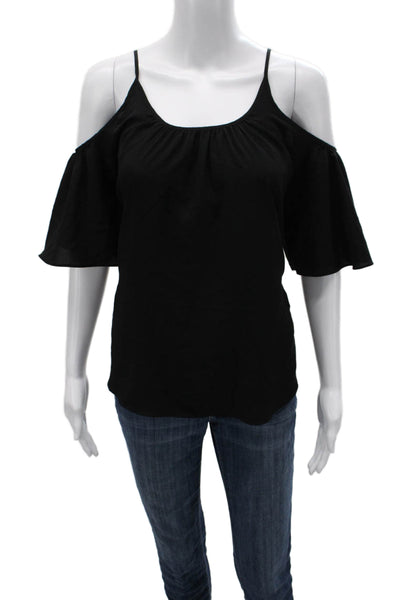 French Connection Women Off Shoulder Black Polyester Short Sleeve Blouse Size S