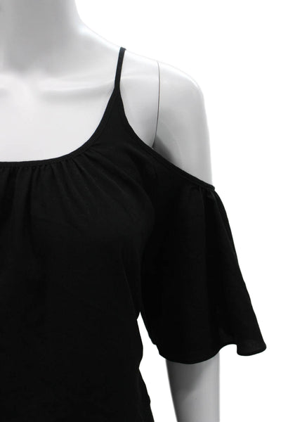 French Connection Women Off Shoulder Black Polyester Short Sleeve Blouse Size S