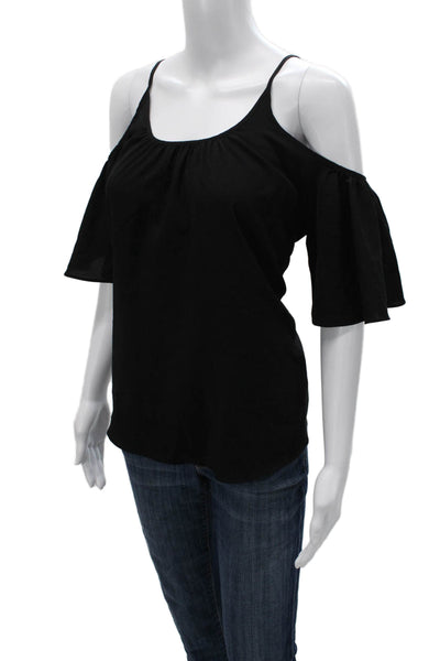 French Connection Women Off Shoulder Black Polyester Short Sleeve Blouse Size S