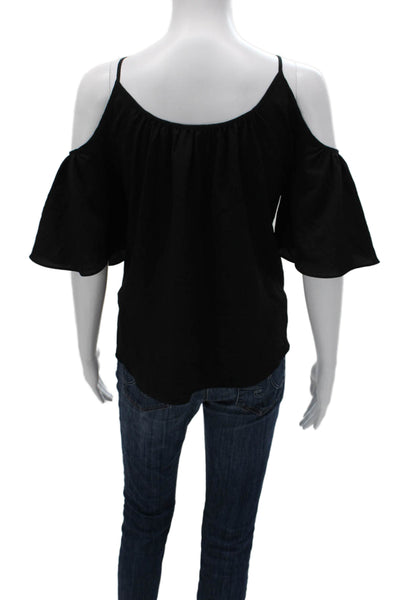 French Connection Women Off Shoulder Black Polyester Short Sleeve Blouse Size S