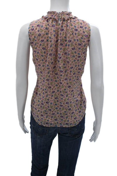 Rebecca Taylor Womens Sleeveless Silk High Neck Floral Blouse Pink Size 4