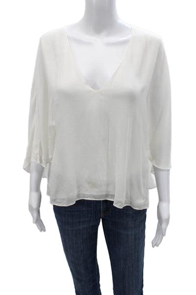 Zara Woman Women Rayon Blend V-Neck 3/4 Sleeve Pullover White Blouse Size M