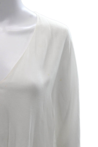 Zara Woman Women Rayon Blend V-Neck 3/4 Sleeve Pullover White Blouse Size M
