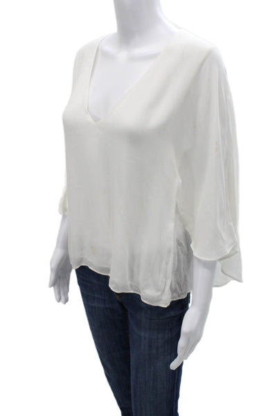 Zara Woman Women Rayon Blend V-Neck 3/4 Sleeve Pullover White Blouse Size M