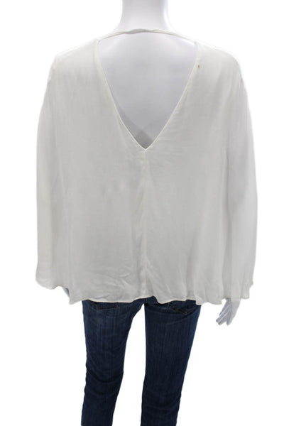 Zara Woman Women Rayon Blend V-Neck 3/4 Sleeve Pullover White Blouse Size M