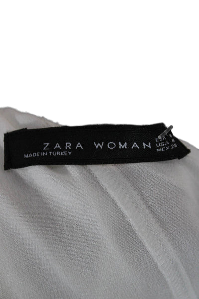 Zara Woman Women Rayon Blend V-Neck 3/4 Sleeve Pullover White Blouse Size M