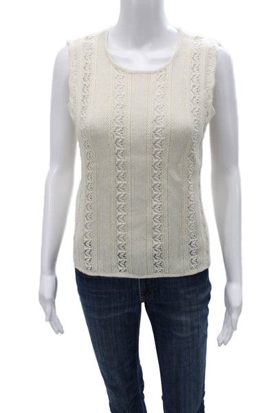 J Crew Womens Ivory Striped Cotton Crewneck Sweater Vest Sleeveless Size S