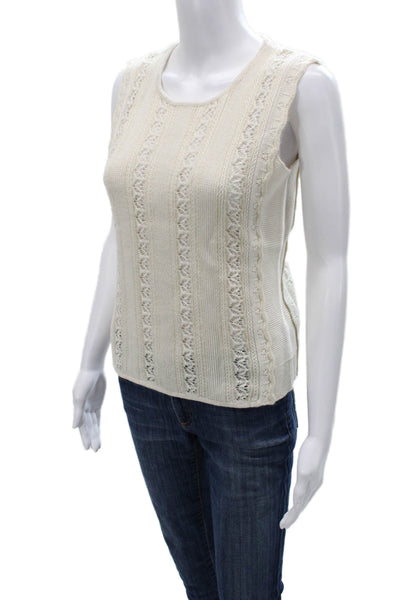 J Crew Womens Ivory Striped Cotton Crewneck Sweater Vest Sleeveless Size S
