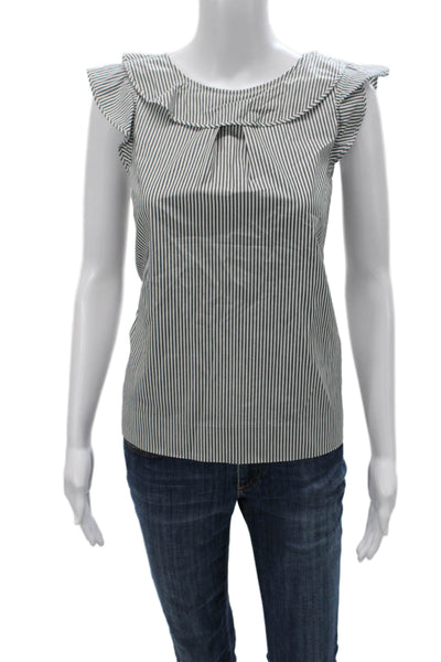 J Crew Women Sleeveless Striped Cotton Basic Blouse White Round Neck Size 4P