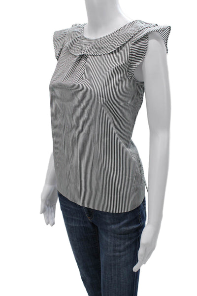 J Crew Women Sleeveless Striped Cotton Basic Blouse White Round Neck Size 4P