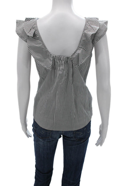 J Crew Women Sleeveless Striped Cotton Basic Blouse White Round Neck Size 4P