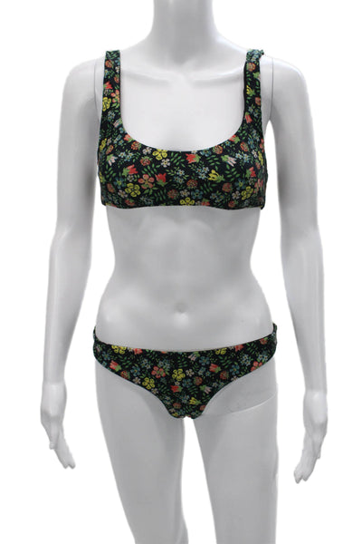 J Crew Women Floral Two-Piece Swimwear Black Polyamide Size XS
