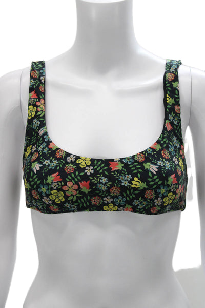 J Crew Women Floral Two-Piece Swimwear Black Polyamide Size XS