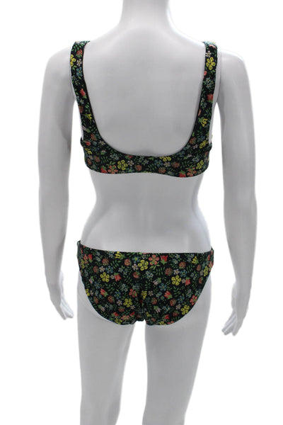 J Crew Women Floral Two-Piece Swimwear Black Polyamide Size XS