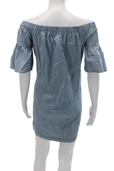 Madewell Women Shift Dress Blue Off the Shoulder Half Sleeve Cotton Size XS