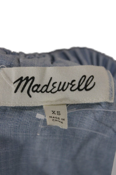 Madewell Women Shift Dress Blue Off the Shoulder Half Sleeve Cotton Size XS