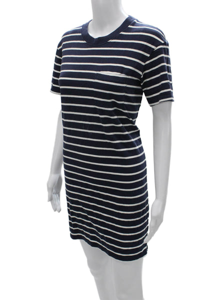 Madewell Women T-Shirt Dress Blue Striped Cotton Crew Neck Short Sleeve Size XS