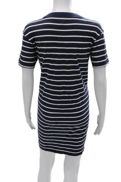 Madewell Women T-Shirt Dress Blue Striped Cotton Crew Neck Short Sleeve Size XS