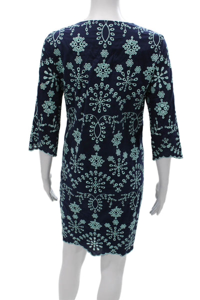 STS Sail To Sable Women Shift Dress Blue Geometric V-Neck 3/4 Sleeve Size XS