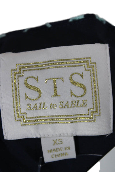 STS Sail To Sable Women Shift Dress Blue Geometric V-Neck 3/4 Sleeve Size XS