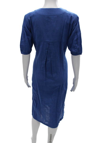 Lake Women Shift Dress Blue Cotton V-Neck Half Sleeve Midi Size XS