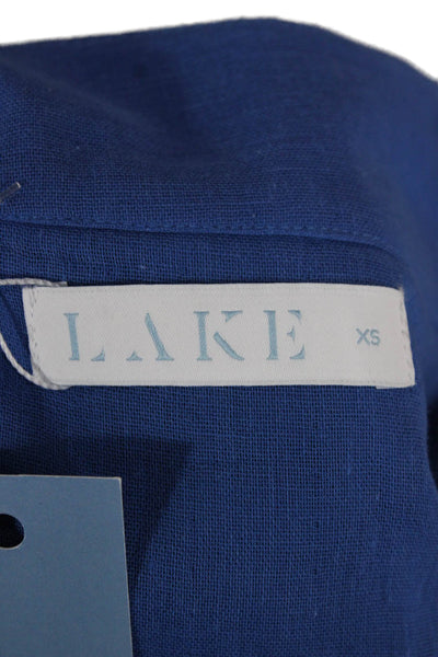 Lake Women Shift Dress Blue Cotton V-Neck Half Sleeve Midi Size XS