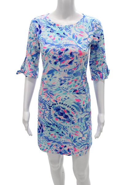Lilly Pulitzer Women Shift Floral Multicolor 3/4 Sleeve Cotton Dress Size XS