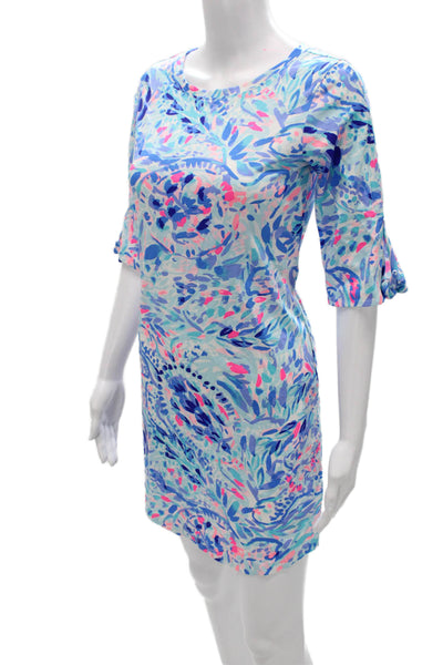 Lilly Pulitzer Women Shift Floral Multicolor 3/4 Sleeve Cotton Dress Size XS