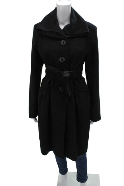 George Simonton Women Black Wool Overcoat Button Closure Long Sleeve Size S
